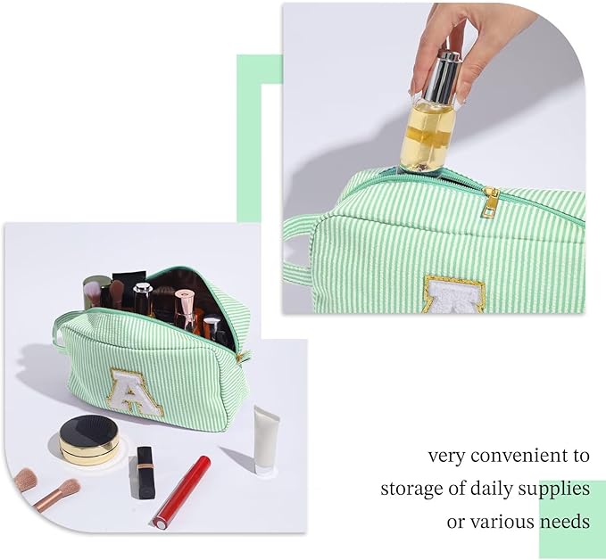 YOOLIFE Gifts for Friends - Personalized Best Friend Birthday Gifts for Women Her Friend Friendship, Sister Gifts from Sister, Personalized Monogram Initial Green Makeup Bag Cosmetic Toiletry Bag F