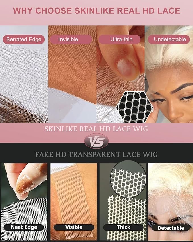 Alididi Skinlike Real Hd 613 13x6 Lace Front Wig Human Hair Straight Pre Plucked Bleached Knots 200% Density 0.10mm Ultra-Thin Invisible Lace Blonde Wig Human Hair For Women 28 Inch