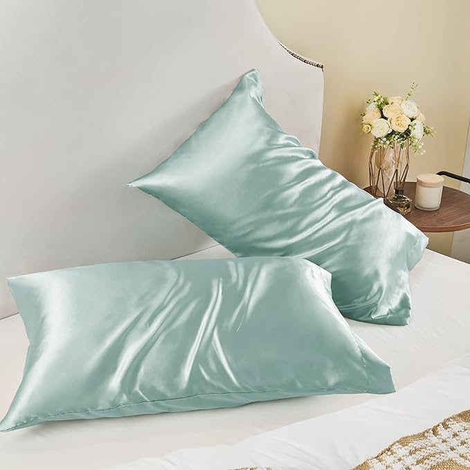 BEDELITE Satin Pillowcase for Hair and Skin, Super Soft and Cooling Similar to Silk Pillow Cases 2 Pack with Envelope Closure, Gift for Women Men(20"x36" King Size, Haze Blue)
