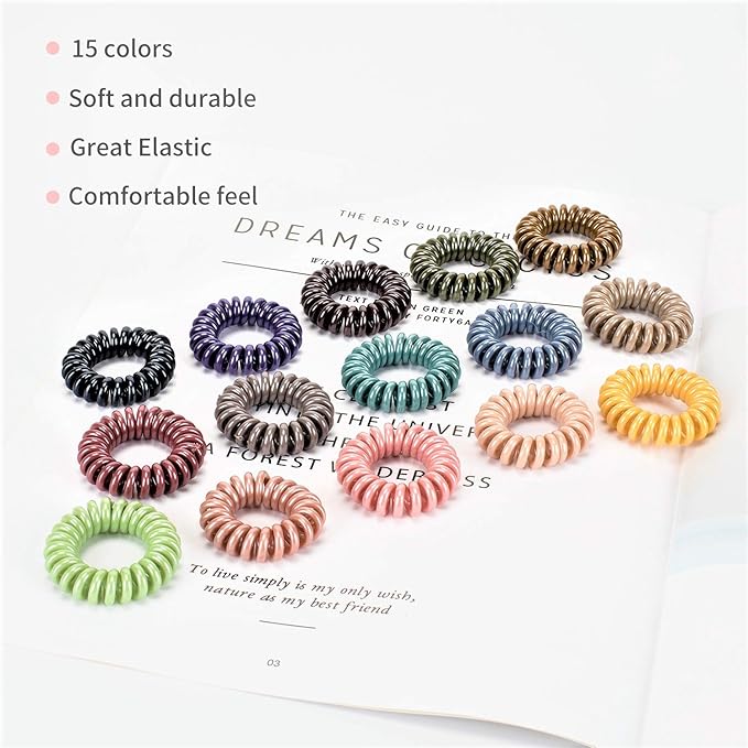 79STYLE 30pcs Plastic Spiral Hair Ties - No Crease Coil Scrunchies for Thin, Thick or Curly Hair (Classic 15 Colors - Mini Size)