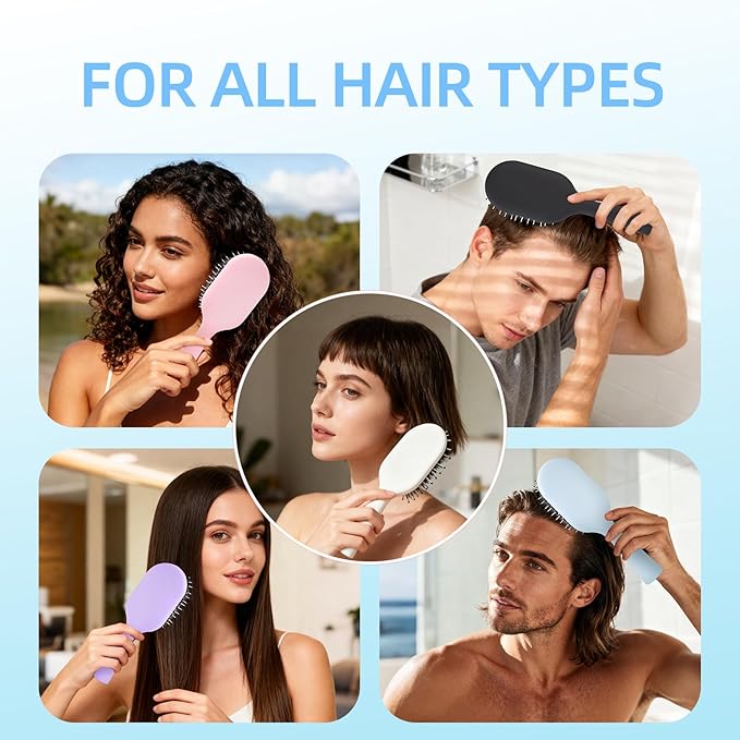 Boar Bristles Hair Brush for Women and Men, Detangling Hair Brush for Smoothing Massage Add Shine, Nylon&Boar Bristles Detangler brush for Hair Healthy (Medium-Blue)