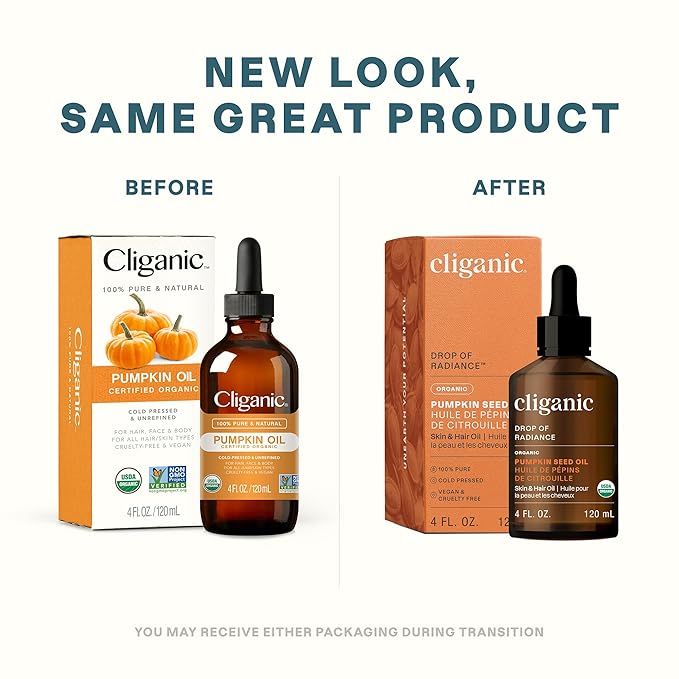 Cliganic Organic Pumpkin Seed Oil, 100% Pure - For Hair & Face | Natural Cold Pressed Unrefined