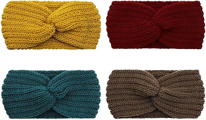 DRESHOW Knit Crochet Headband for Women Ear Warmer Soft Turban Stretch Warmer Headbands Winter Fashion Head Wrap