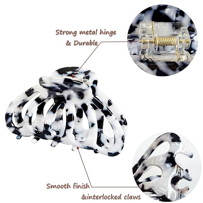 Fashion Tortoise Hair Clips for Women Resin Medium Hair Claw Clip for Fine Hair Non Slip Grip Hair Jaw Clips 2PCS in Set (Marble & Pearlscent)