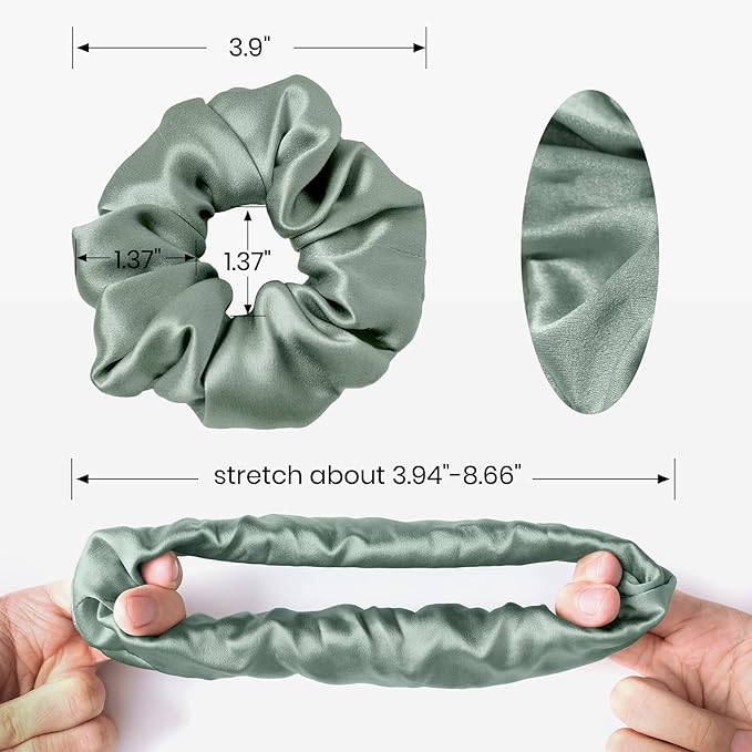 LILYSILK Silk Hair Scrunchies for Frizz & Breakage Prevention 100% Mulberry Silk Hair Ties No Damage Elastic Silk Ponytail Holders, 1Pc, Avocado Green
