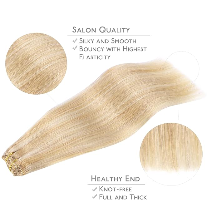 WENNALIFE Clip in Hair Extensions Human Hair 20 Inch 120g 7pcs Dirty Blonde Highlighted Bleach Blonde Hair Extensions Clip in for Women Real Human Hair Rallonge Cheveux Extensions