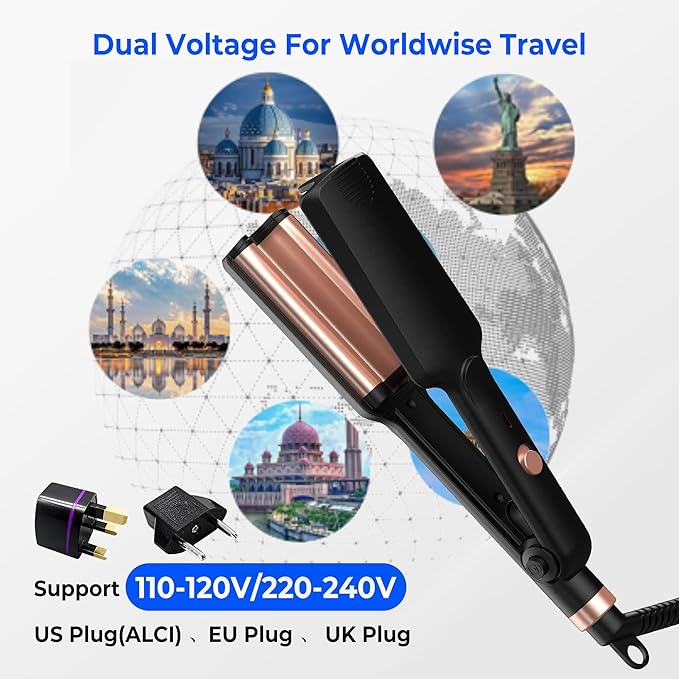Crimper Hair Tool, Mini Hair Crimper for Women Heating up 390°F, Waver Curling Iron with Negative Ions, Double Voltage Crimping Iron for All Style (9.5 Inch/1.5 Inch)