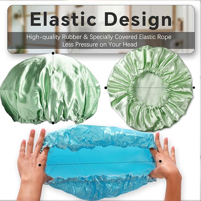 Smilco 4 Pack Shower Caps for Women, Reusable Waterproof Double Layer Bath Cap, Large EVA Elastic Hair Cover for Shower, Fits Long Hair & Braids, for Spa & Home