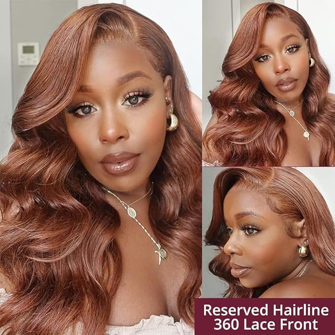 AMIRTY 250 density 32 Inch Dark Ginger Wig Human Hair Pre Plucked 13x4 Auburn Colored Lace Front Wigs Body Wave Glueless Wigs Human Hair HD Lace Frontal Reddish Brown Human Hair Wig