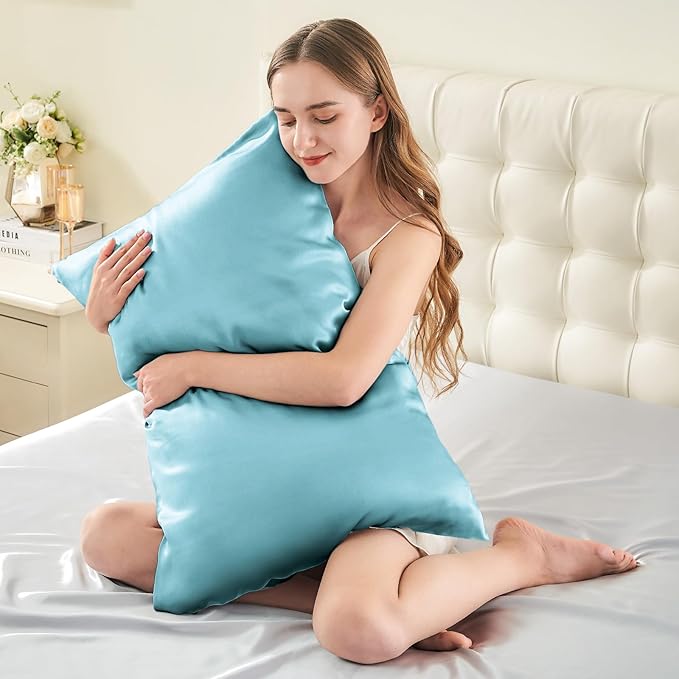 INFIIXSO Mulberry Silk Pillow Cases King Size Set of 2, Silk Pillowcase with Hidden Zipper 20"x36", Extraordinary Smooth and Soft Pillow Case for Hair and Skin(Ocean Mist, 2 Pack)