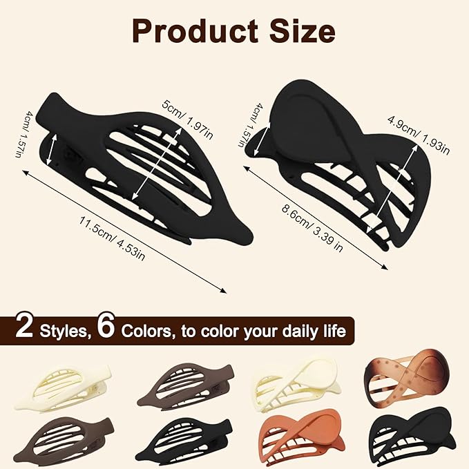 8PCS French Flat Hair Claw Clips for Women Matte Duckbill Hair Clips for Thick& Thin Hair Fashion Colorful Hair Claw 2 Styles
