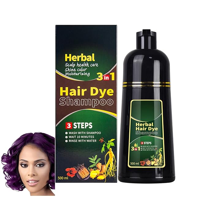 Purple Hair Dye Shampoo 3 in 1 Herbal Natural Dye Cover Gray, for Women/Men Hair Color for Grey Coverage (Purple)