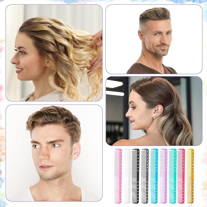Jeffdad 9 PCS Carbon Hair Cutting Combs, Professional Carbon Fine Cutting Comb Heat Resistant Carbon Fiber Salon Hairdressing Comb Multi-Function Medium and Fine for Man Woman