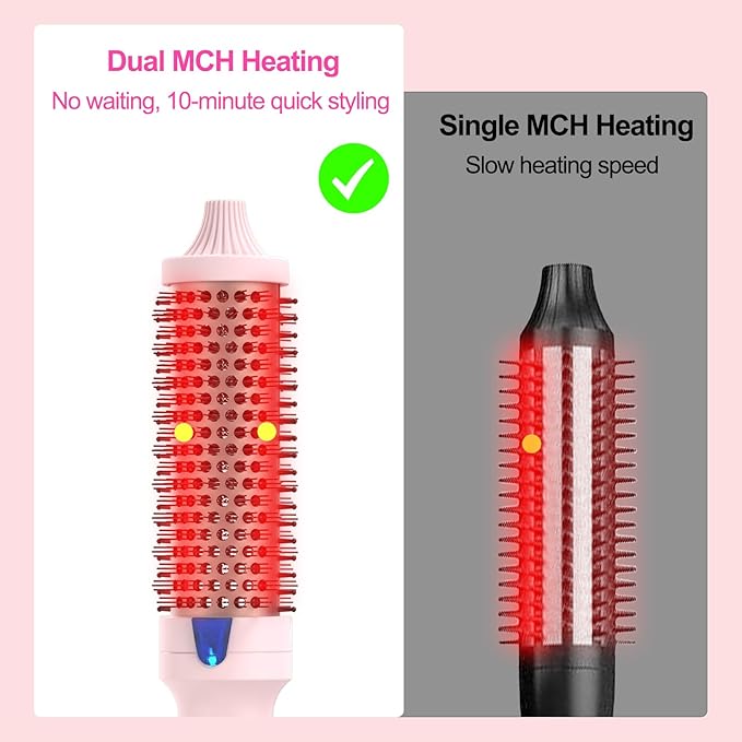 K&K 1.7 Inch Cool-AIR TECH Hair Styling Tool Bounce Brush, Heated Thermal Round Brush with Negative Ion Technology, Multiple Heat Settings for Blowout Look with Hair Care (Pink, 1.5 Inch)