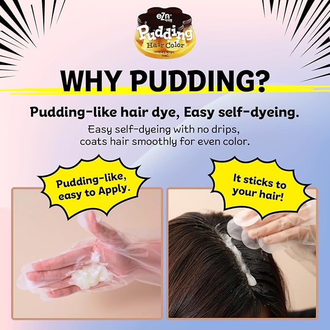 eZn Pudding Hair Dye, Ammonia-Free, Semi-Permanent DIY Korean Hair Dye Color with Keratin, Odorless Gentle for Sensitive Skin No Skin Irritation (Cool Beige Brown)
