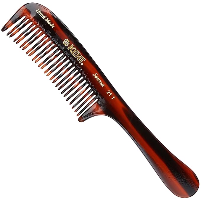 Kent 21T 8 Inch Large Detangling Comb, Wide Teeth for Thick Curly Wavy Hair. Long Hair Detangler Comb For Wet and Dry. Handmade of Quality Cellulose, Saw-Cut Hand Polished, Made in England