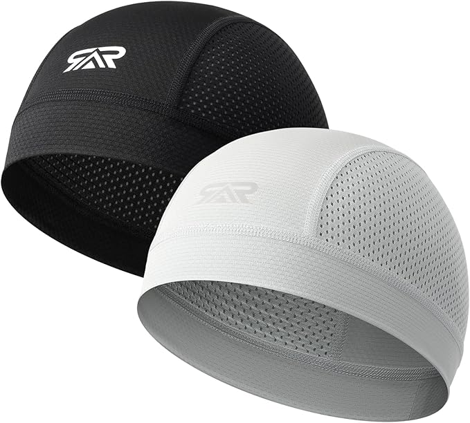 SUNMECI 2 Pcs Cooling Breathable Mesh Skull Cap for Men Women Lightweight Quick Dry Cycling Moto Helmet Hard Hat Liner