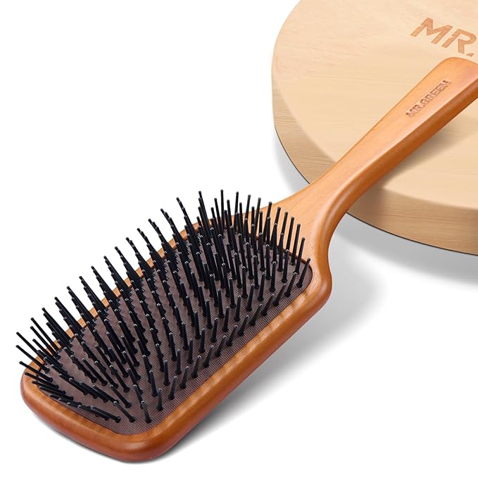 MR.GREEN Hair Brush Natural Maple Wide Board Massage Scalp Comb Air Cushion Anti-Static Detangle Brush For Curly Long Hair Both Women Men (Small)