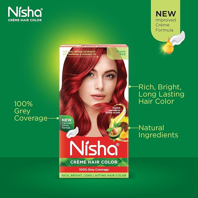 Nisha Creme Hair Color Flame Red (pack of 3)