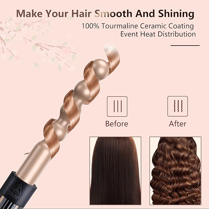 5-in-1 Interchangeable Curling Iron Set - Instant Heat-Up, Ceramic Wands (0.35-1.25 Inch), Beach Waver for Short and Long Hair Styling
