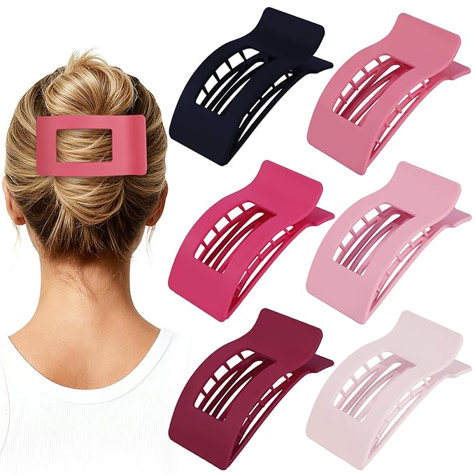 French Flat Hair Clips for Women 6pcs Hair Claw Clips for Thick or Thin Hair Matte Claw Clips for Girls Barrettes Non-Slip Strong Hold Hair Accessories for Women (Pink)