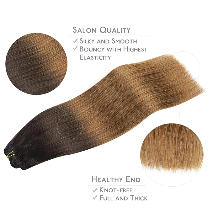 WENNALIFE Clip in Hair Extensions Real Human Hair, 24 Inch 120g 7pcs Human Hair Extensions Clip In Human Hair, Ombre Dark Brown to Light Chestnut Brown Clip In Real Hair Coloured Remy