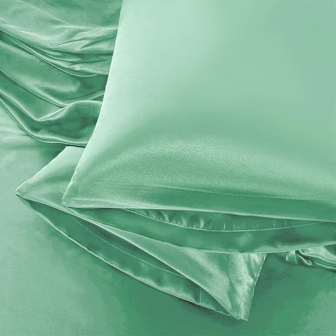 Aormenzy Satin Pillow Cases for Women King Size Set of 2, Mint Green Satin Pillowcase for Hair with Envelope Closure Silky Pillow Covers Wrinkle, Fade Resistant (20x40 Inches)