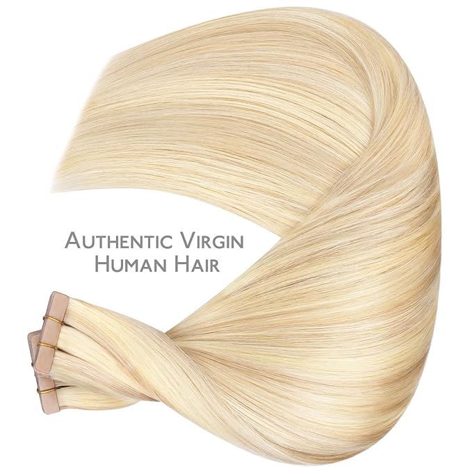WENNALIFE Tape in Hair Extensions Human Hair, 40pcs 100g 22 inch Balayage Light Wheat Platinum Blonde Hair Extensions Real Human Hair Straight Tape in Extensions Invisible Human Hair Extensions Reusab