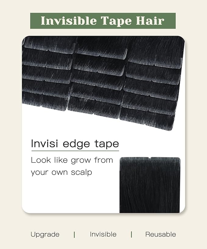 SURNEL Injected Tape in Hair Extensions Human 16inch Jet Black Upgraded Seamless Remy Invisible Tape in Extensions 20Pcs 35g(#1,16)