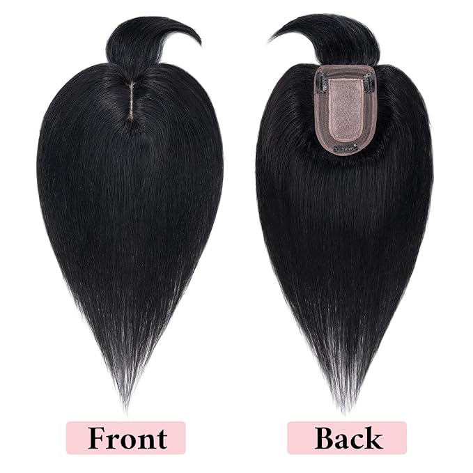 SEGO 100% Real Human Hair Toppers, with Air Bangs, Silk Base 150% Density, Clip in Topper, 2.7”x5.1”, HairPieces for Women, with Thinning/Hair Loss Cover Gray