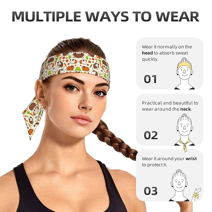 Men Women Fashion Sports Sweat Band Hair Accessories for Sports Workout Shower, Long Multifunction Vegetable Food Cute Guinea Pigs Pets Head Ribbon Headwear