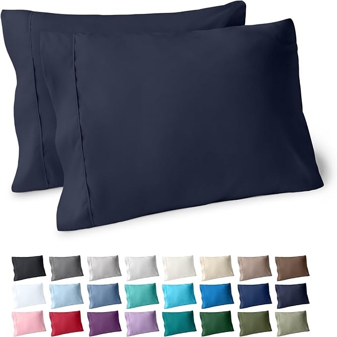 Bare Home Premium 1800 Ultra-Soft Microfiber Pillowcase Set - Double Brushed - Hypoallergenic - Wrinkle Resistant (Standard Pillowcase Set of 2, Midnight Blue)