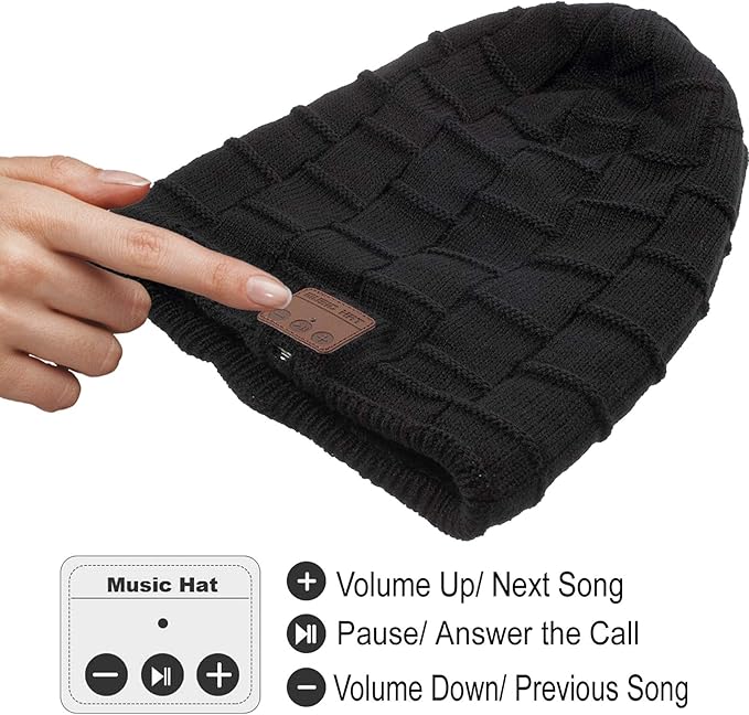 Wireless Beanie Hat for Men Women Wireless Headset Headphones Music Audio Unisex Women Boys Girls Winter Cap with Mic Stereo Speaker Handsfree Outdoor Sports Earphones