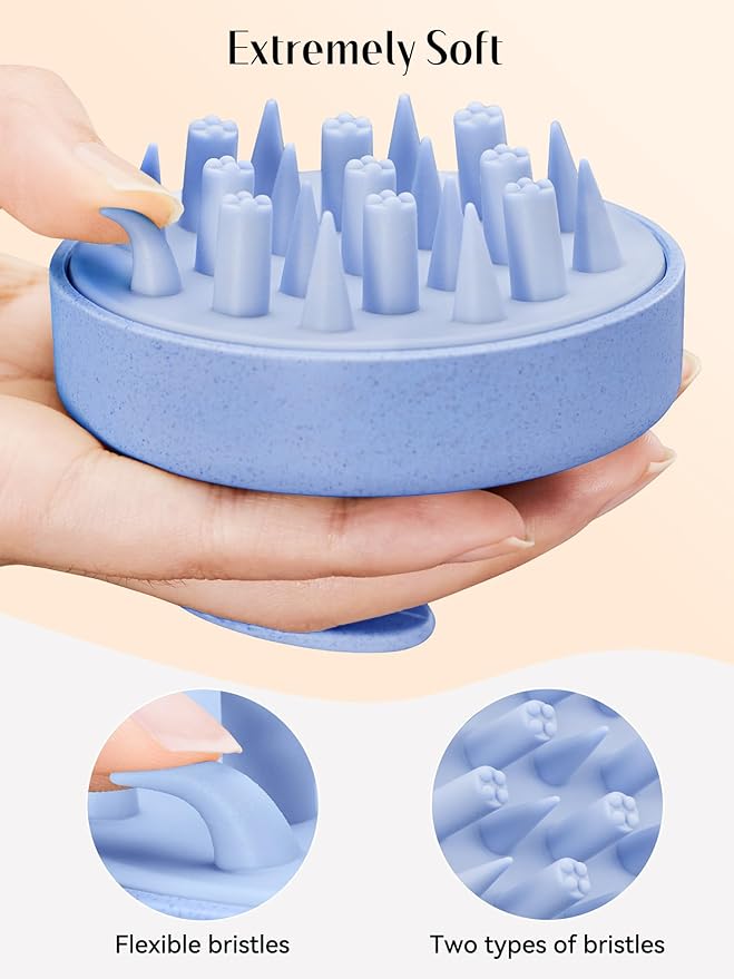 HEETA Hair Scalp Massager for Hair Growth, Shampoo Brush, Scalp Scrubber Exfoliator with Soft Silicone Bristles for Dandruff Removal to Relieve Stress, Wet Dry Use Updated Material, Blue