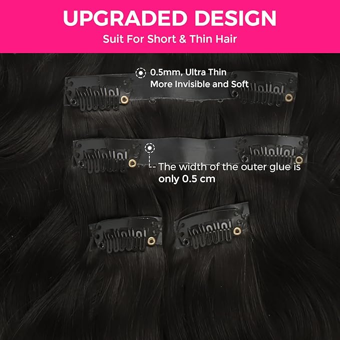 Lashey Hair Extensions Seamless Clip in Human Hair, Body Wave 150g 9pcs Natural Black 20 Inch 100% Real Human Hair Clip in Hair Extensions with Soft PU Skin Weft for Women