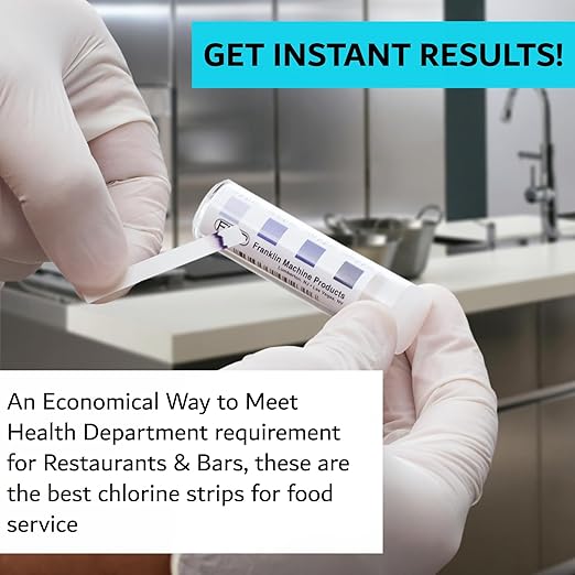 Chlorine Test Strips for Restaurants & Food Services, 20 x Vial of 100 Chlorine Sanitizer Testing Kits, Bleach Test Strip, 0-200PPM Testing Kit Sanitizing Solution for Kitchen & Bar by FryOilSaver Co.