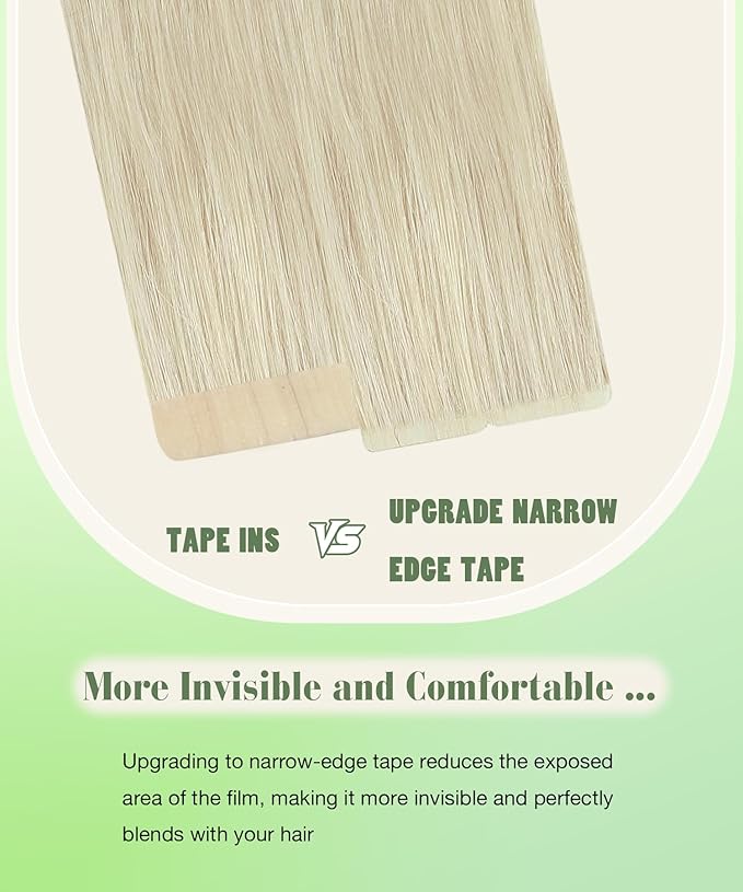 SURNEL Tape in Extensions Real Human Hair Soft #60 Platinum Blonde Tape in Hair Extensions 18 inch 20pcs 50g(#60-18)