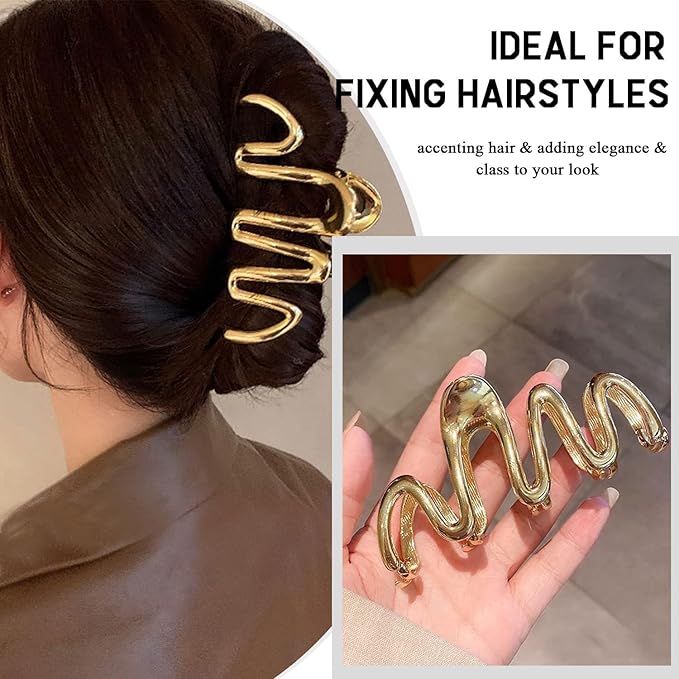 Hair Clip, Gold Irregular Waves, 1Pcs 4.52Inch Hair Claw Clips for Thin Thick Hair Accessories, Non-slip Head Clip, Elegant Hair Accessories