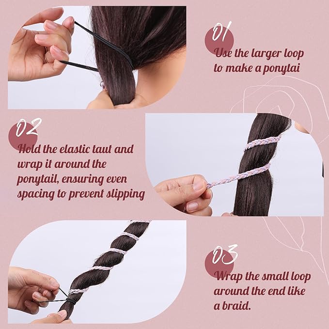 3 Packs Ponytail Holders Hair Ties for Women, Spiral Pony Tails Elastic Braided Hair Holders for Gym Swimming Sports (3pcs25"colorful25)