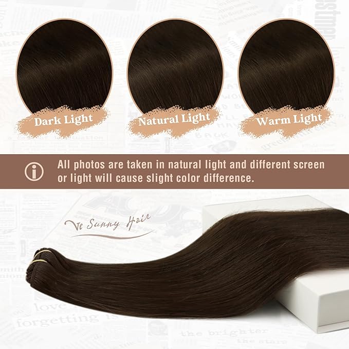 Ve Sunny Clip in Human Hair Extensions Dark Brown Clip in Hair Extensions 24 inch Hair Extensions Clip ins Real Hair Clip in Extensions Long Straight Hair 7pcs 120g