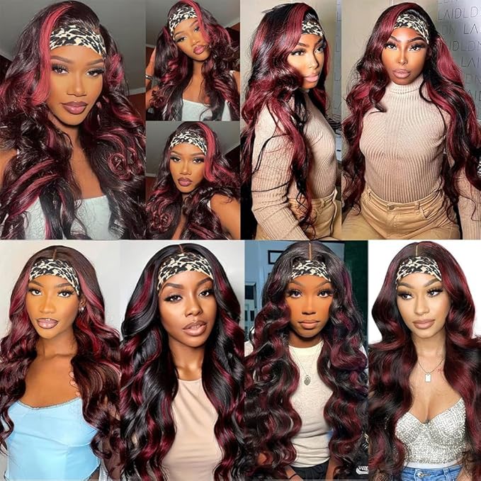 20 20 20 Inch Highlight Bundles Human Hair Red Body Wave Bundles Niegmeag 2 Tone Black and Burgundy Body Wave Bundle Brazilian Virgin Remy Hair Extensions