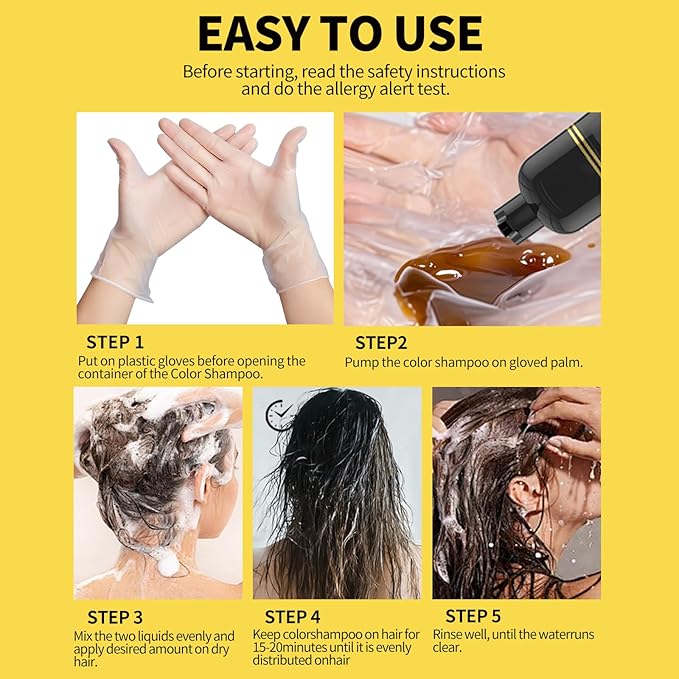 Gowwim Black Hair Dye Shampoo, Ginger Black Hair Color Shampoo Semi Permanent Hair Color Shampoo for Women and Men for Gray Hair Coverage 500ml Natural herbal Ingredients