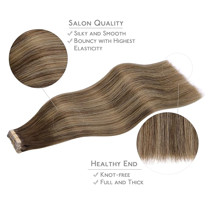 WENNALIFE Tape in Hair Extensions Human Hair, 20pcs 20 inch 50g Balayage Chocolate Brown to Honey Blonde Remy Tape Hair Extensions Real Human Hair Tape Extensions Coloured Hair Extensions