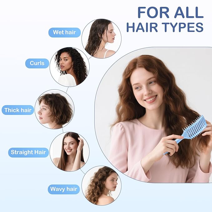 Curly Hair Brush & Curl Defining Brush – Easily Detangles Knots with Less Pulling – Styles Wet or Dry Hair, Tames Frizz for All Curl Types (Watercolor Blue)