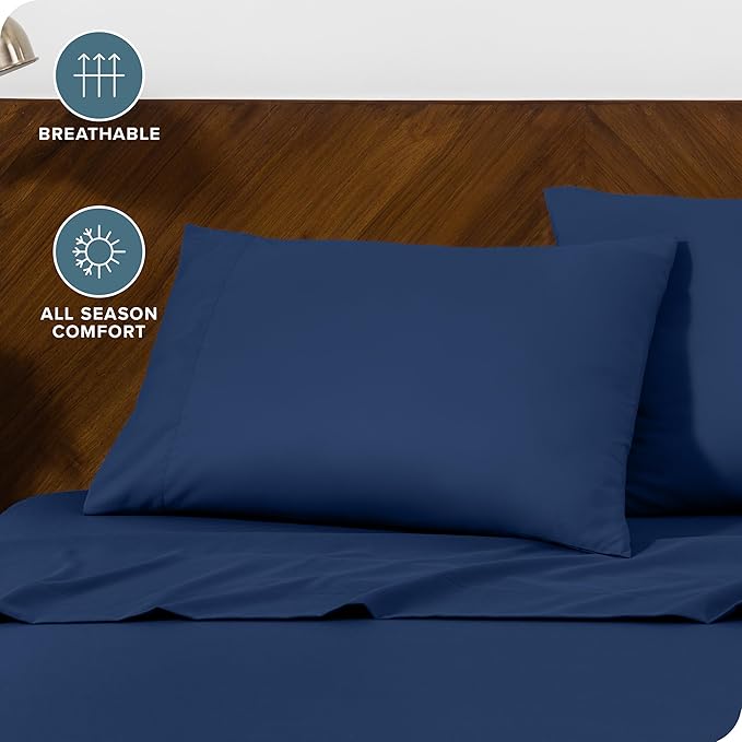 Bare Home Microfiber Pillow Cases - King 20x36 - Cooling Pillowcases - Double Brushed - Easy Care - Envelope Closure (King Pillowcase Set of 2, Dark Blue)