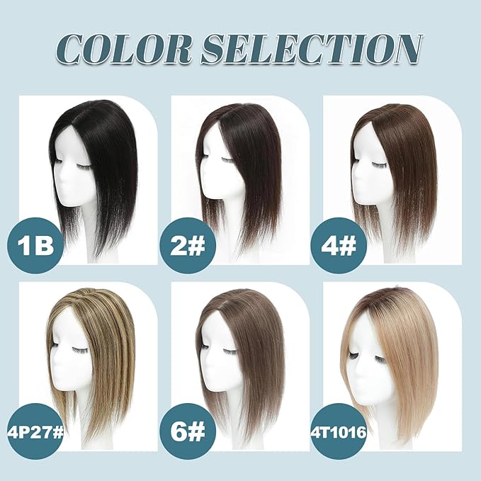 Human Hair Toppers for Women Real HairTopper with Thinning Hair 120% Density Round Shaped Swiss Base Hair Pieces 40g-Dark Brown(12inch, 2#)