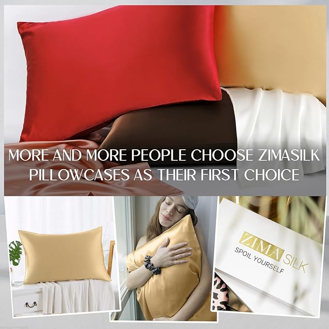 ZIMASILK 100% Pure Mulberry Silk Pillowcase for Hair and Skin Health,Soft and Smooth,Both Sides Premium Grade 6A Silk,600 Thread Count,with Hidden Zipper,1pc(Standard 20''x26'',Champagne)