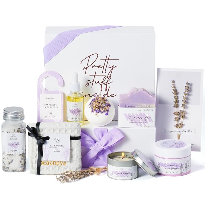 Spa Gifts for Women Christmas Mothers Day Gifts Bath Gift Baskets Relaxing Spa Self Care for Mom Her Sister Wife Auntie Home Bath Care Package Thank You Birthday (Purple -Spa for Women)