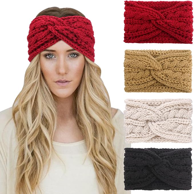 DRESHOW Knit Crochet Headband for Women Ear Warmer Soft Turban Stretch Warmer Headbands Winter Fashion Head Wrap