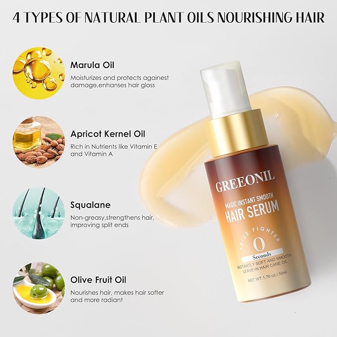 Hair Serum, Anti Frizz Control Hair Oil Repair, Nourishing Treatment for Split Ends and Frizzy Dry Curly Thick Coarse Hair, 3.52 Fl Oz